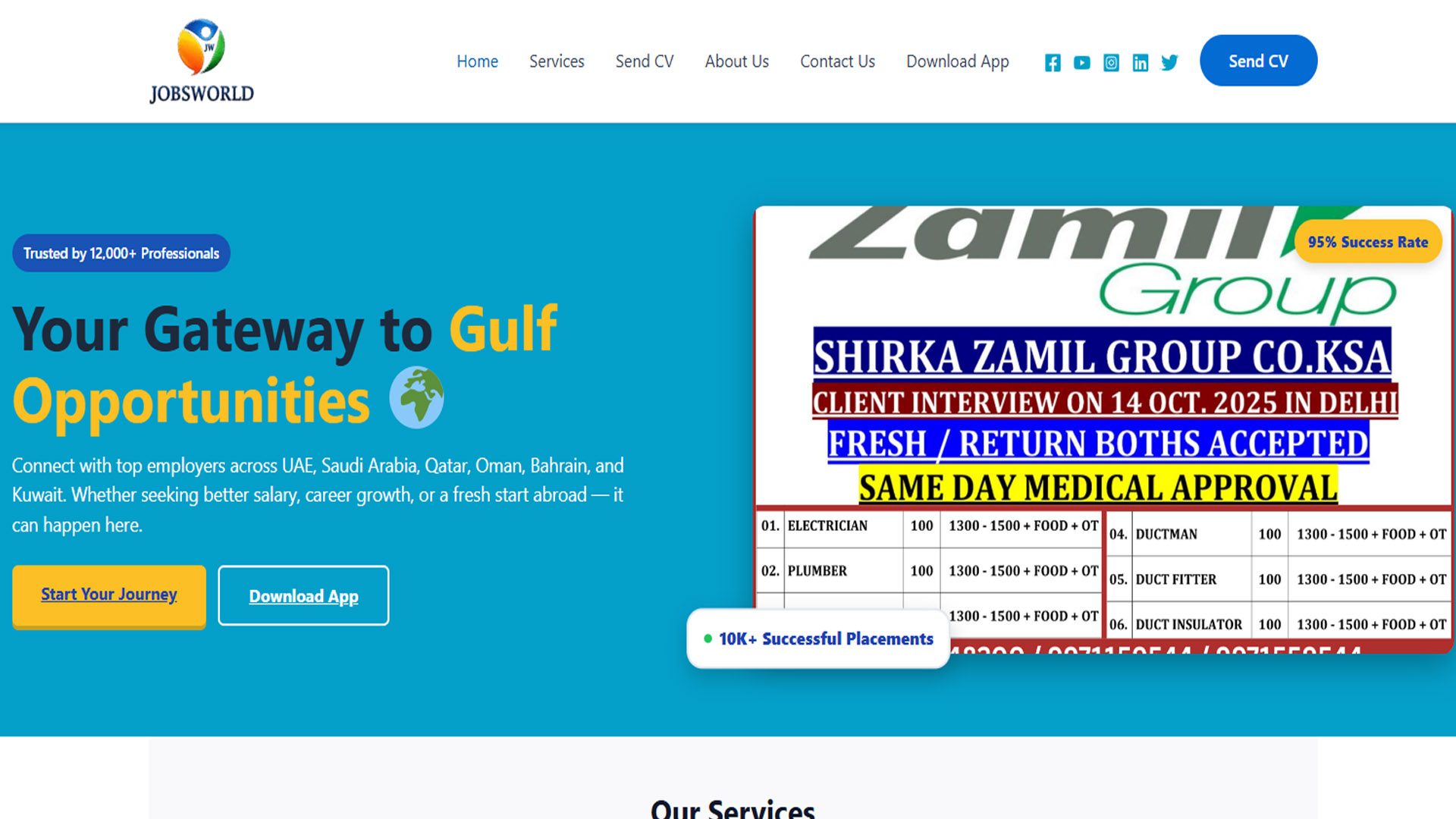 Jobs World App website screenshot
